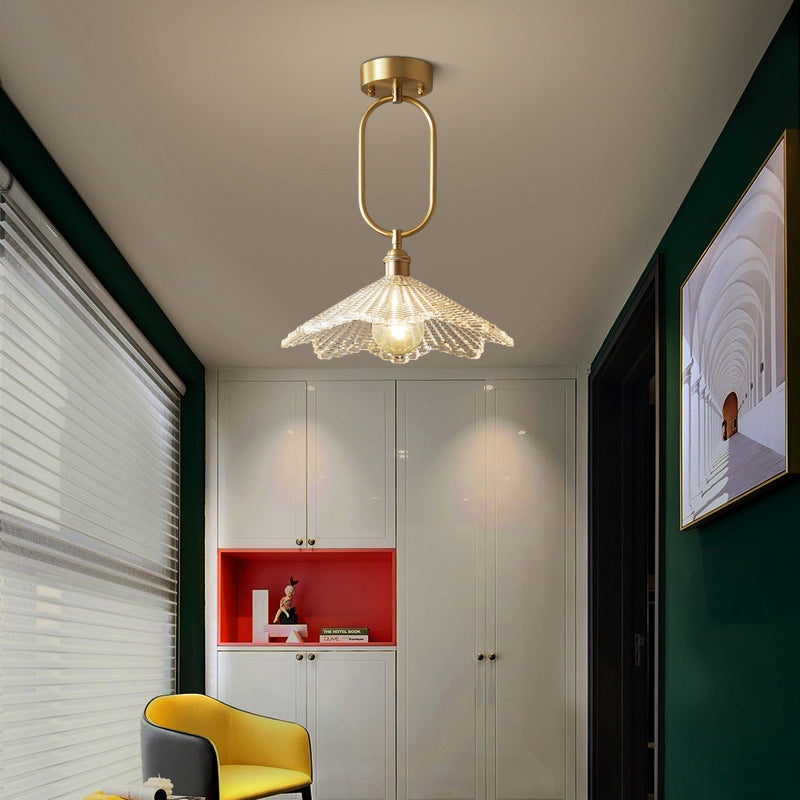 Suspension lumineuse à 1 ampoule avec abat-jour en verre et cadre en cuivre ovale minimaliste moderne pour salon 