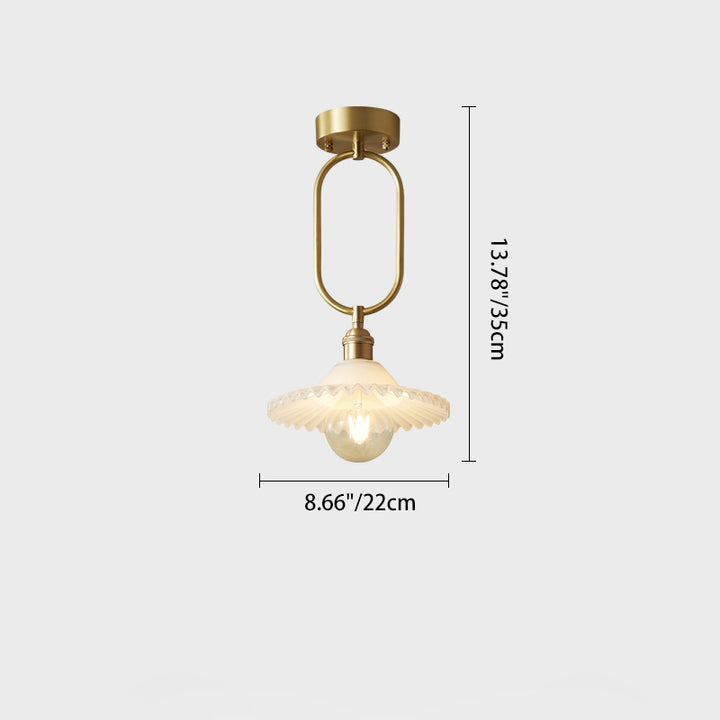 Suspension lumineuse à 1 ampoule avec abat-jour en verre et cadre en cuivre ovale minimaliste moderne pour salon 