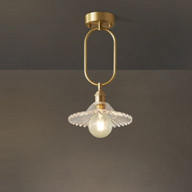Suspension lumineuse à 1 ampoule avec abat-jour en verre et cadre en cuivre ovale minimaliste moderne pour salon 