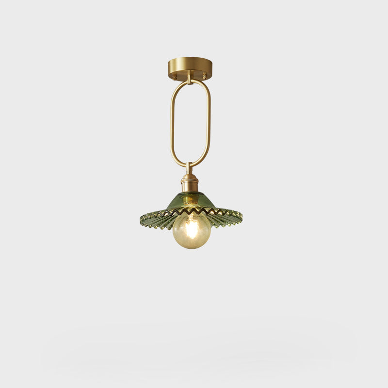 Suspension lumineuse à 1 ampoule avec abat-jour en verre et cadre en cuivre ovale minimaliste moderne pour salon 