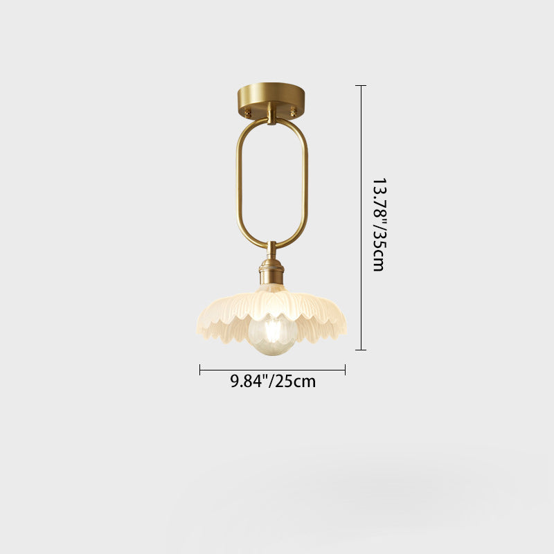 Suspension lumineuse à 1 ampoule avec abat-jour en verre et cadre en cuivre ovale minimaliste moderne pour salon 