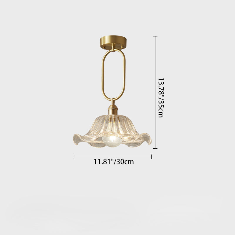 Suspension lumineuse à 1 ampoule avec abat-jour en verre et cadre en cuivre ovale minimaliste moderne pour salon 