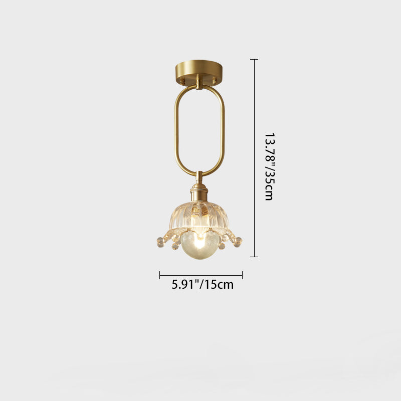 Suspension lumineuse à 1 ampoule avec abat-jour en verre et cadre en cuivre ovale minimaliste moderne pour salon 