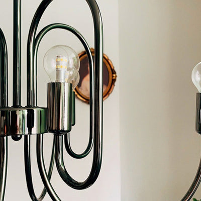 Contemporary Nordic Branch Curved Rod Carbon Steel Glass 8/12/16 Light Chandelier For Living Room