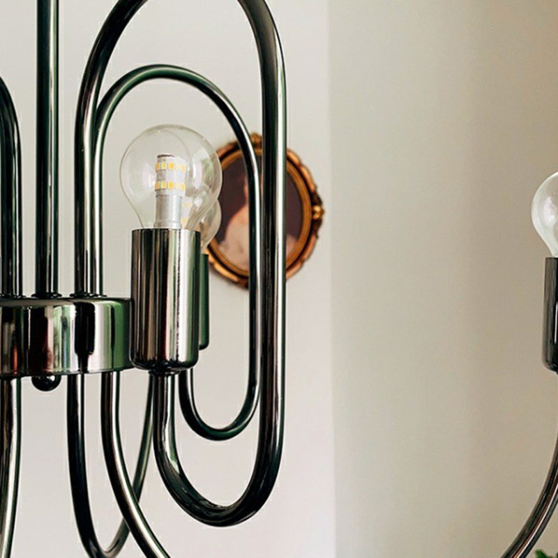 Contemporary Nordic Branch Curved Rod Carbon Steel Glass 8/12/16 Light Chandelier For Living Room