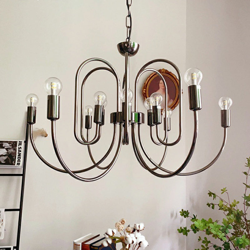 Contemporary Nordic Branch Curved Rod Carbon Steel Glass 8/12/16 Light Chandelier For Living Room