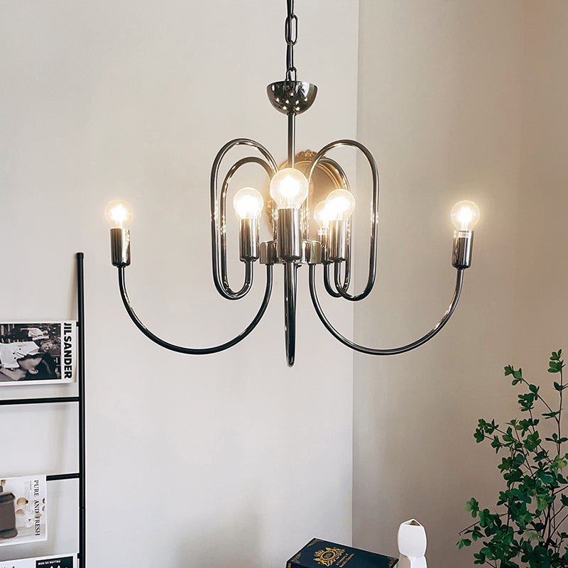 Contemporary Nordic Branch Curved Rod Carbon Steel Glass 8/12/16 Light Chandelier For Living Room