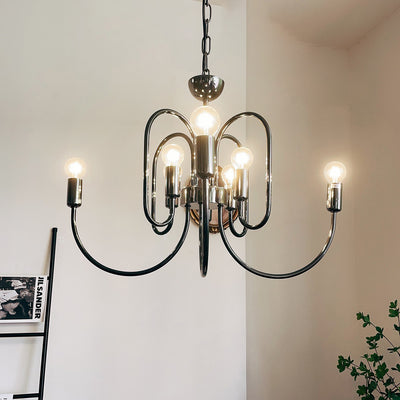 Contemporary Nordic Branch Curved Rod Carbon Steel Glass 8/12/16 Light Chandelier For Living Room