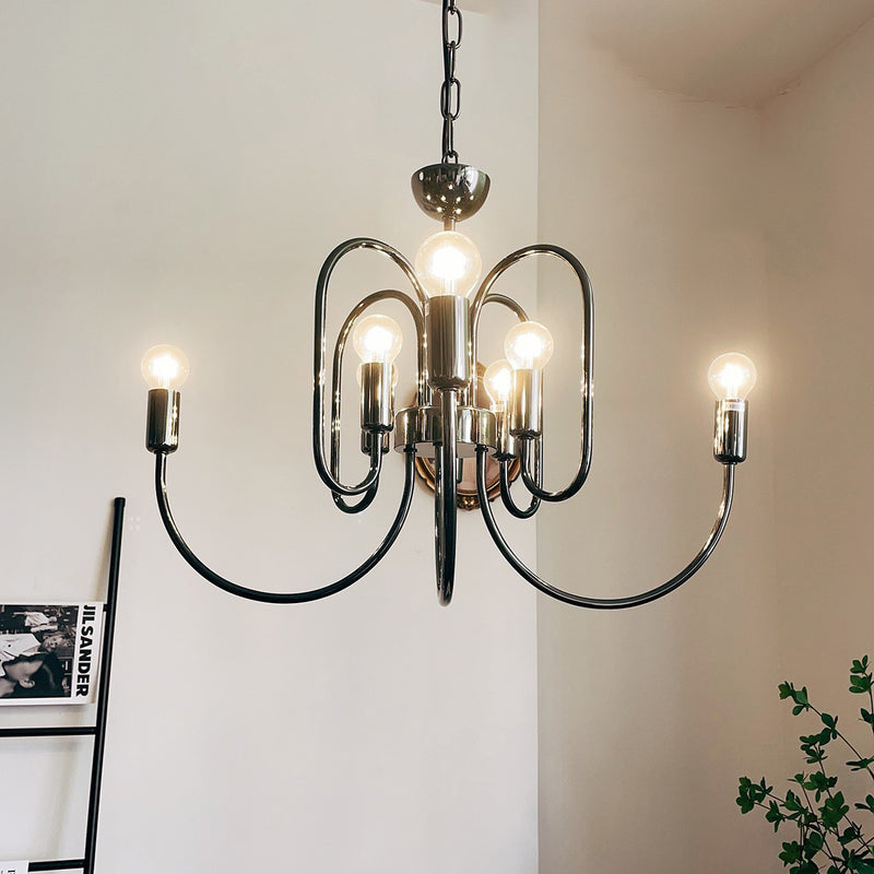 Contemporary Nordic Branch Curved Rod Carbon Steel Glass 8/12/16 Light Chandelier For Living Room