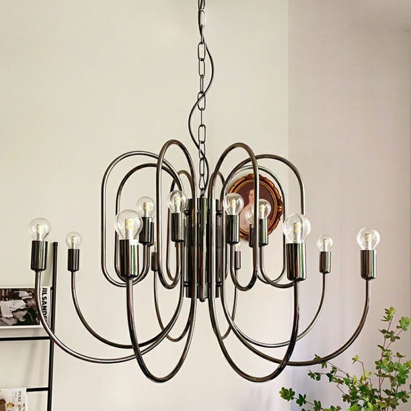 Contemporary Nordic Branch Curved Rod Carbon Steel Glass 8/12/16 Light Chandelier For Living Room