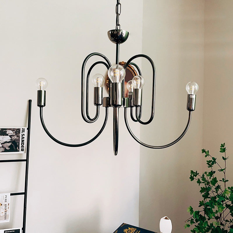 Contemporary Nordic Branch Curved Rod Carbon Steel Glass 8/12/16 Light Chandelier For Living Room