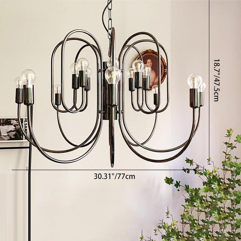 Contemporary Nordic Branch Curved Rod Carbon Steel Glass 8/12/16 Light Chandelier For Living Room
