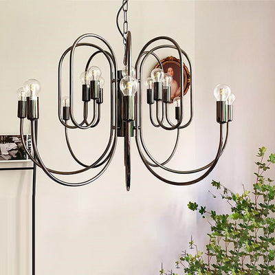 Contemporary Nordic Branch Curved Rod Carbon Steel Glass 8/12/16 Light Chandelier For Living Room