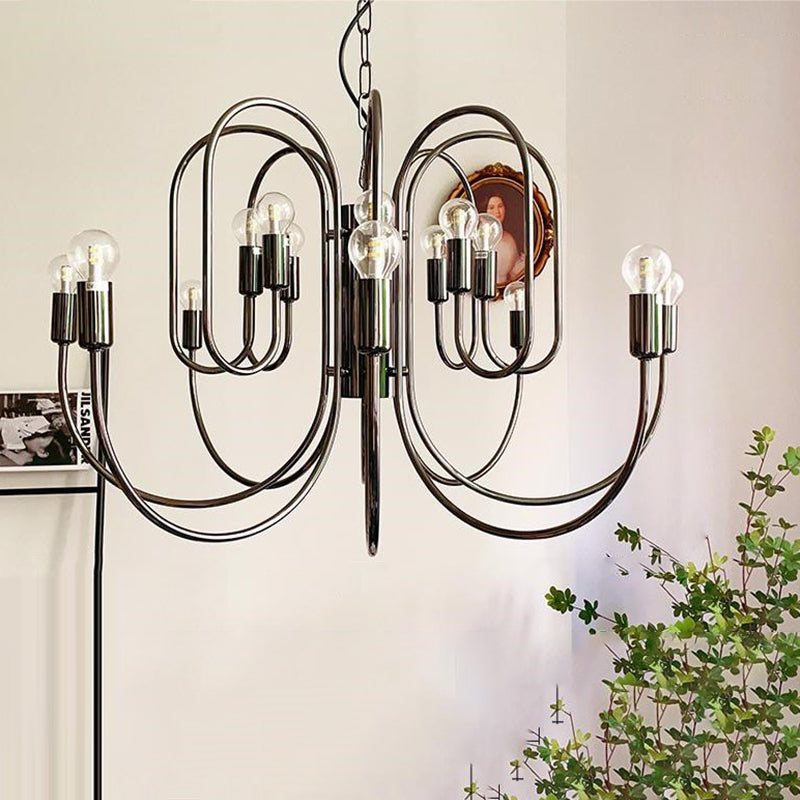 Contemporary Nordic Branch Curved Rod Carbon Steel Glass 8/12/16 Light Chandelier For Living Room