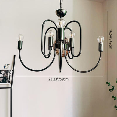 Contemporary Nordic Branch Curved Rod Carbon Steel Glass 8/12/16 Light Chandelier For Living Room