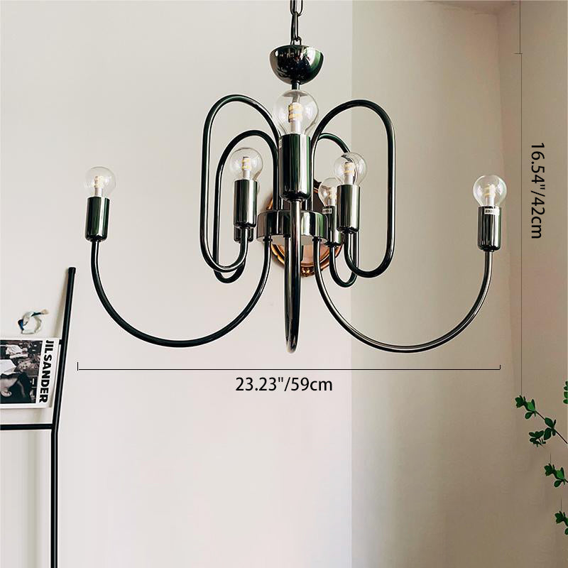 Contemporary Nordic Branch Curved Rod Carbon Steel Glass 8/12/16 Light Chandelier For Living Room