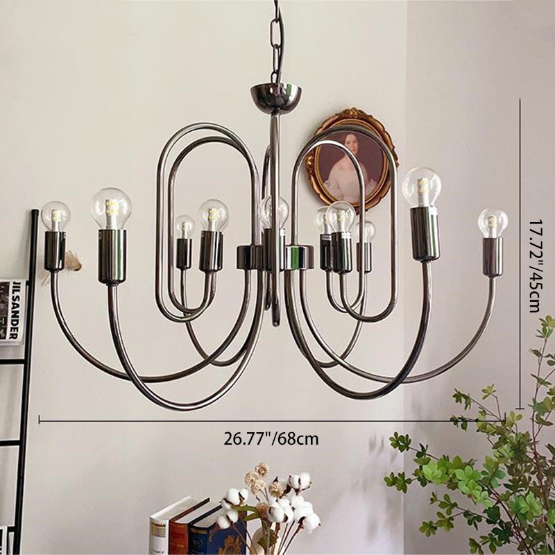 Contemporary Nordic Branch Curved Rod Carbon Steel Glass 8/12/16 Light Chandelier For Living Room