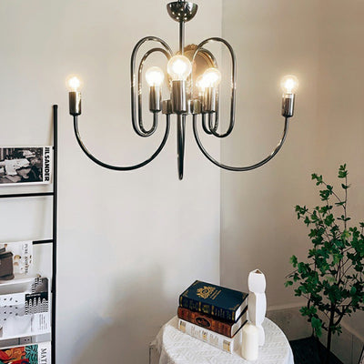 Contemporary Nordic Branch Curved Rod Carbon Steel Glass 8/12/16 Light Chandelier For Living Room