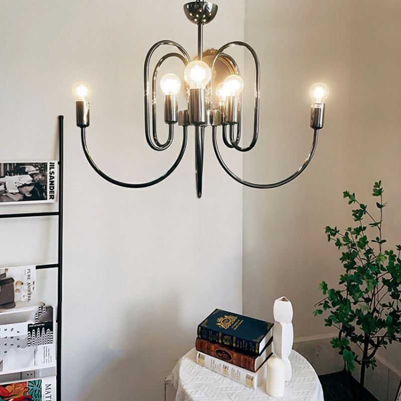 Contemporary Nordic Branch Curved Rod Carbon Steel Glass 8/12/16 Light Chandelier For Living Room