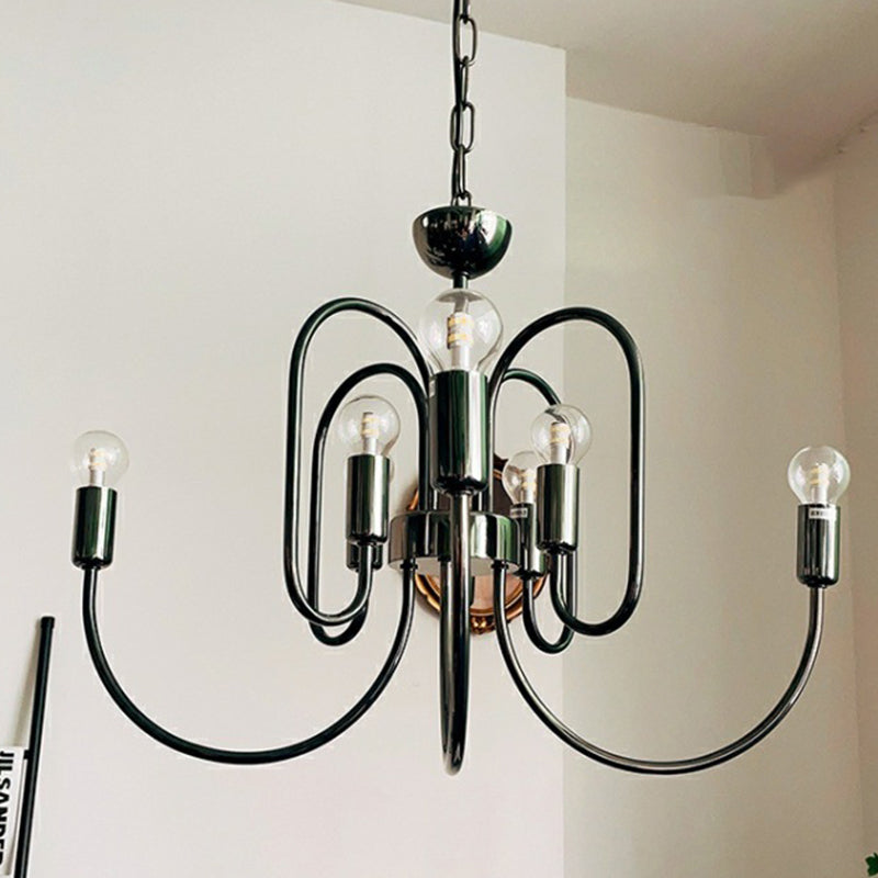 Contemporary Nordic Branch Curved Rod Carbon Steel Glass 8/12/16 Light Chandelier For Living Room