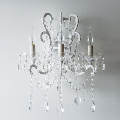 Traditional Rustic Branch Curved Pole Candelabra Crystal Iron 3-Light Wall Sconce Lamp For Living Room