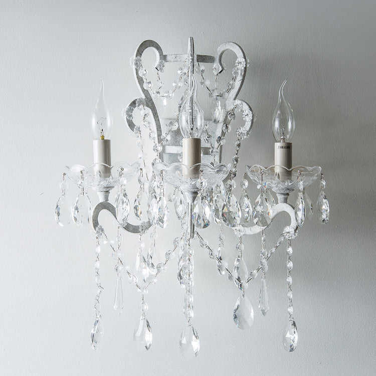 Traditional Rustic Branch Curved Pole Candelabra Crystal Iron 3-Light Wall Sconce Lamp For Living Room
