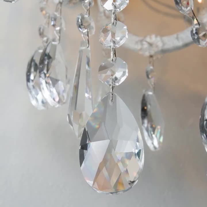 Applique Murale Traditionnelle Rustique en Fer à 3 Lumières avec Bougeoirs en Cristal et Tige Courbée pour Salon 