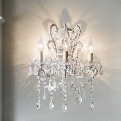 Traditional Rustic Branch Curved Pole Candelabra Crystal Iron 3-Light Wall Sconce Lamp For Living Room