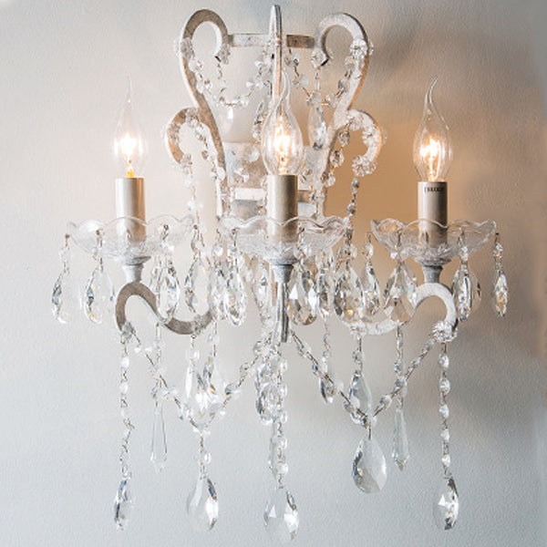 Traditional Rustic Branch Curved Pole Candelabra Crystal Iron 3-Light Wall Sconce Lamp For Living Room