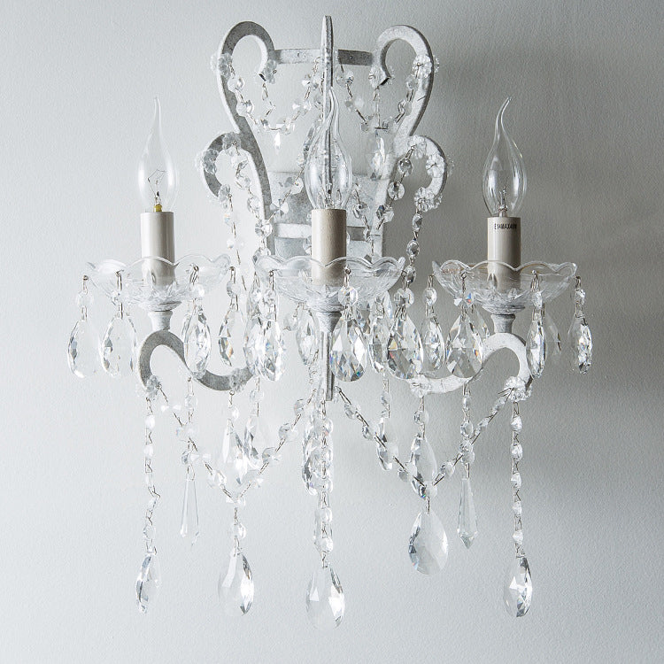 Traditional Rustic Branch Curved Pole Candelabra Crystal Iron 3-Light Wall Sconce Lamp For Living Room