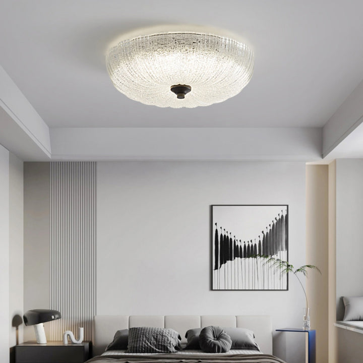 Plafonnier LED en verre fait main avec bandes rondes nordiques contemporaines et cuivre pour salon 