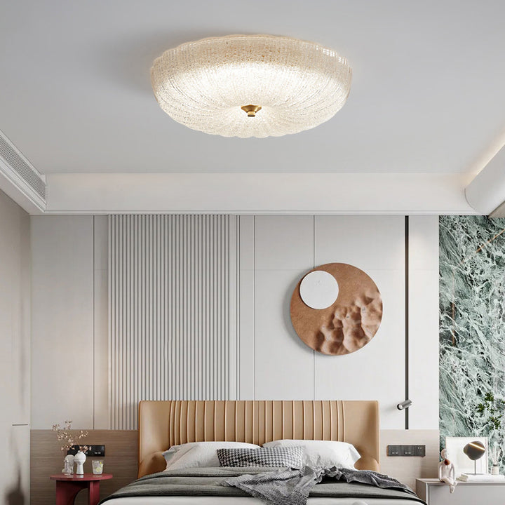 Plafonnier LED en verre fait main avec bandes rondes nordiques contemporaines et cuivre pour salon 