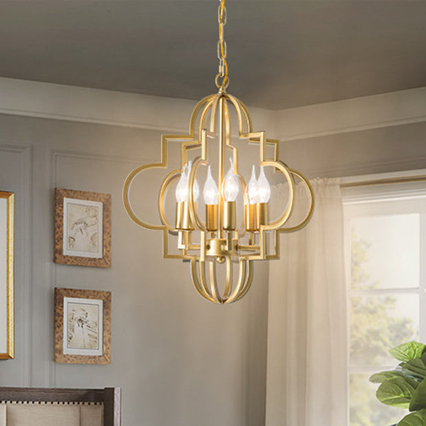 Lustre à 6 lumières avec support en fer de style rustique traditionnel pour salon 