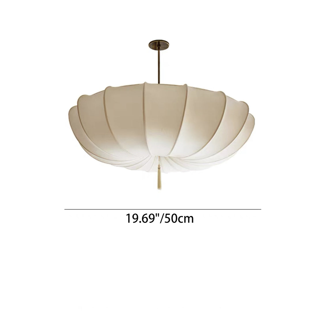 Traditional Japanese Round Iron Frame Fabric Shade 3/5 Light Chandelier For Living Room