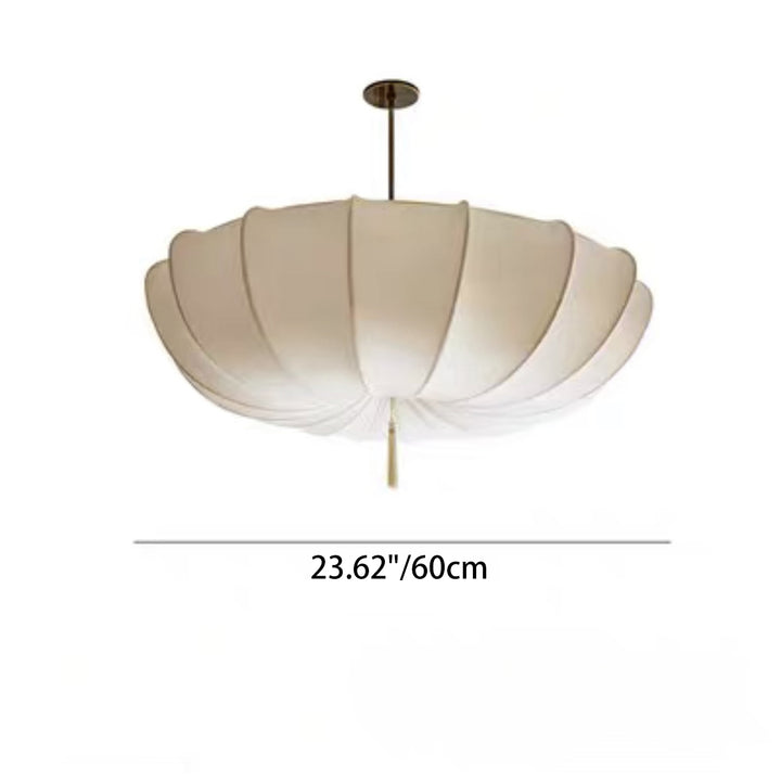 Traditional Japanese Round Iron Frame Fabric Shade 3/5 Light Chandelier For Living Room