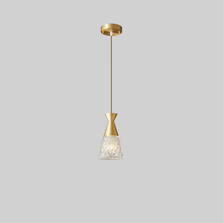 Lustre moderne minimaliste à cône avec cadre en laiton et abat-jour en verre 1/3 lumière pour salle à manger 