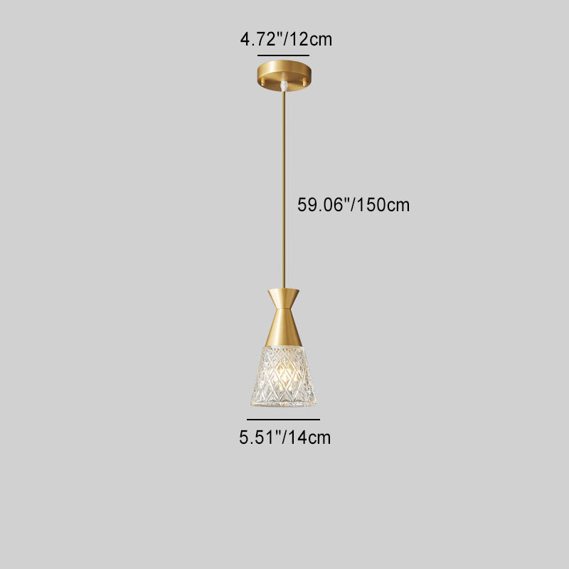 Lustre moderne minimaliste à cône avec cadre en laiton et abat-jour en verre 1/3 lumière pour salle à manger 