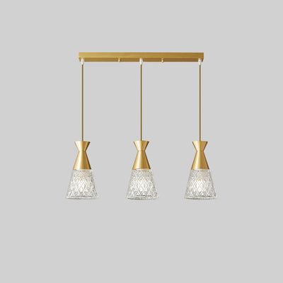 Moderner minimalistischer Kegel Messingrahmen Glasschirm 1/3 Licht Insel Licht Kronleuchter für Esszimmer 