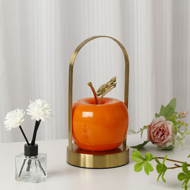 Contemporary Creative Portable Apple Iron Frame Glass Shade LED Table Lamp For Bedroom
