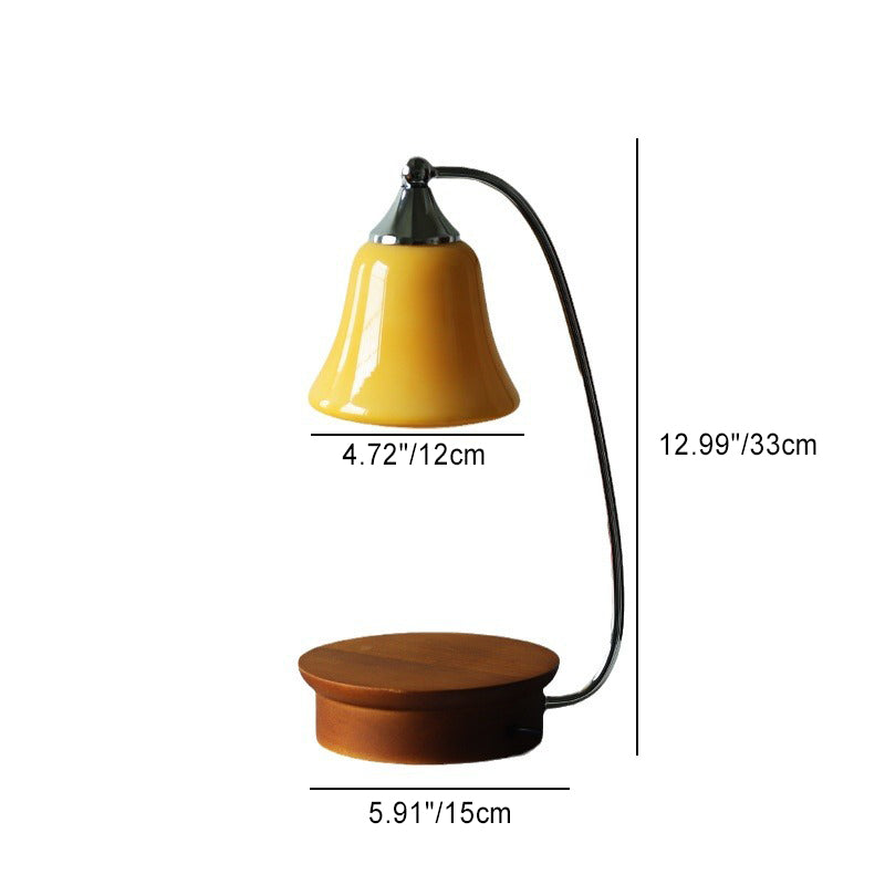 Modern Art Deco Horn Shape Oak Solid Wood Base Iron Frame Glass Shade 1-Light Aromatherapy Melted Wax Table Lamp For Bedroom