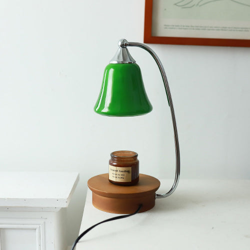 Modern Art Deco Horn Shape Oak Solid Wood Base Iron Frame Glass Shade 1-Light Aromatherapy Melted Wax Table Lamp For Bedroom