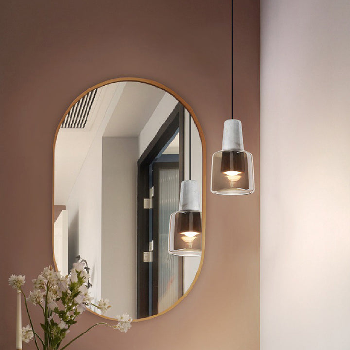 Cylindre Rond Nordique Contemporain en Marbre avec Abat-Jour en Verre 1-Lumière Suspension Luminaire Pour Salon 