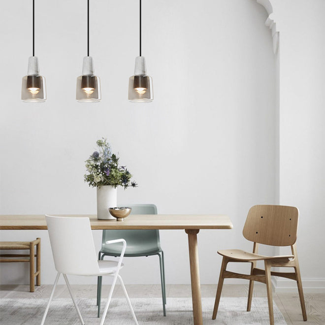Cylindre Rond Nordique Contemporain en Marbre avec Abat-Jour en Verre 1-Lumière Suspension Luminaire Pour Salon 