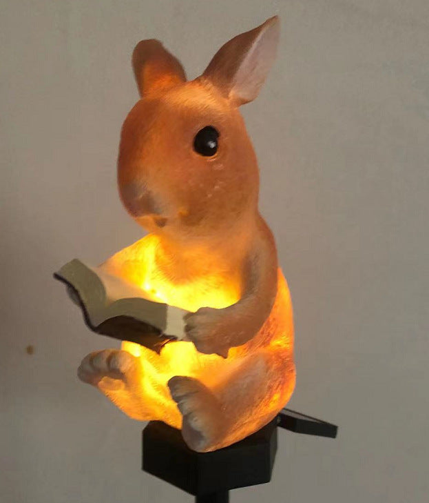 Contemporáneo Creativo Solar Animal Águila Ardilla Conejo Resina LED Enchufe de Suelo Luz Exterior para Jardín 
