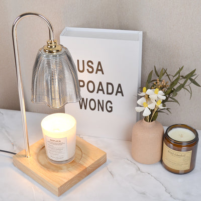 Moderne Art Deco Tischlampe mit rundem Becherdesign, Holzsockel, Eisenrahmen und Glasschirm, 1-Licht Aromatherapie geschmolzenes Wachs für Schlafzimmer 