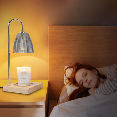 Moderne Art Deco Tischlampe mit rundem Becherdesign, Holzsockel, Eisenrahmen und Glasschirm, 1-Licht Aromatherapie geschmolzenes Wachs für Schlafzimmer 