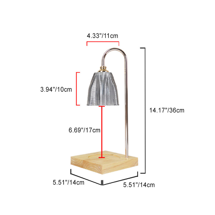 Moderne Art Deco Tischlampe mit rundem Becherdesign, Holzsockel, Eisenrahmen und Glasschirm, 1-Licht Aromatherapie geschmolzenes Wachs für Schlafzimmer 