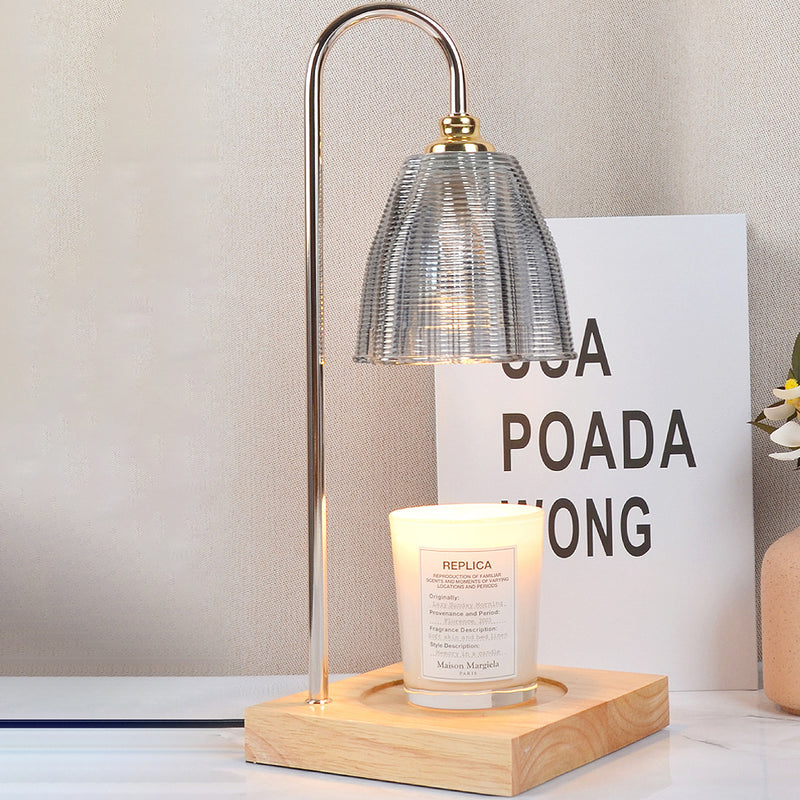 Moderne Art Deco Tischlampe mit rundem Becherdesign, Holzsockel, Eisenrahmen und Glasschirm, 1-Licht Aromatherapie geschmolzenes Wachs für Schlafzimmer 