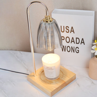 Moderne Art Deco Tischlampe mit rundem Becherdesign, Holzsockel, Eisenrahmen und Glasschirm, 1-Licht Aromatherapie geschmolzenes Wachs für Schlafzimmer 