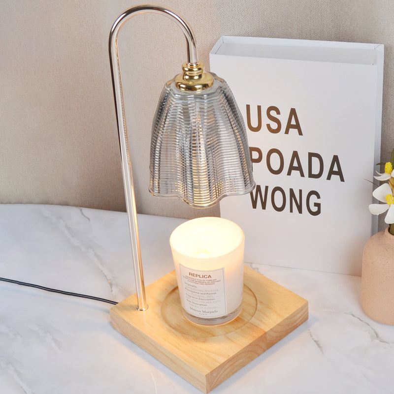 Moderne Art Deco Tischlampe mit rundem Becherdesign, Holzsockel, Eisenrahmen und Glasschirm, 1-Licht Aromatherapie geschmolzenes Wachs für Schlafzimmer 